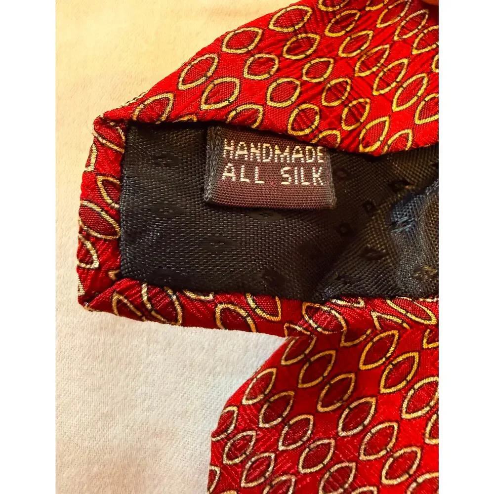 Vintage 90s Umberto Bossi Roma Milano Red Geometric Silk Tie Handmade